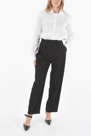 Double-pleated Hidden Fastening Twill Wool Pants