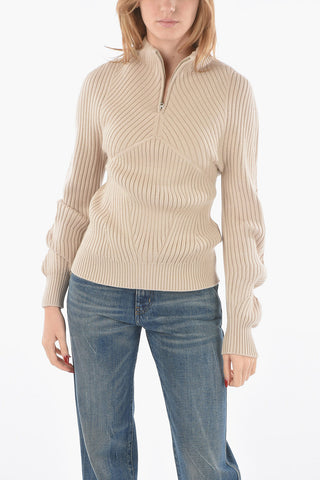 Ribbed Half-zip Sweater with Destructured Sleeves