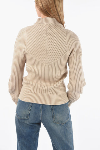 Ribbed Half-zip Sweater with Destructured Sleeves