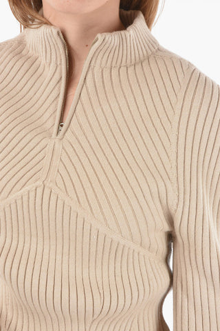 Ribbed Half-zip Sweater with Destructured Sleeves