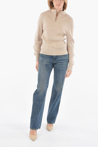 Ribbed Half-zip Sweater with Destructured Sleeves