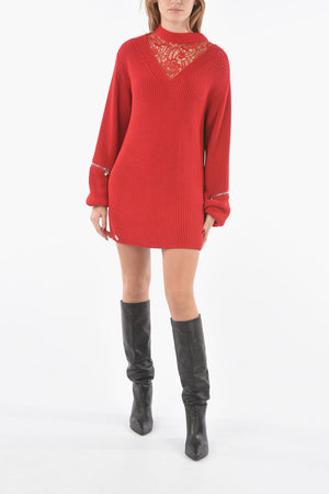 COUTURE EST.1978 Braided Knitted Mini Dress With Macrame' Laces Detail and Embellished Rhineston