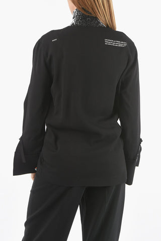 Virgin wool-blend Blouse with Gathered Detailing