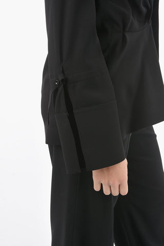 Virgin wool-blend Blouse with Gathered Detailing