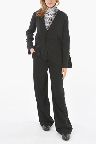 Virgin wool-blend Blouse with Gathered Detailing