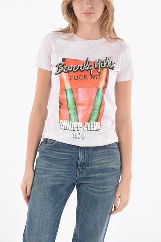 COUTURE EST.1978 Tie Dye Effect Crew-Neck T-shirt with Embellished Jewels