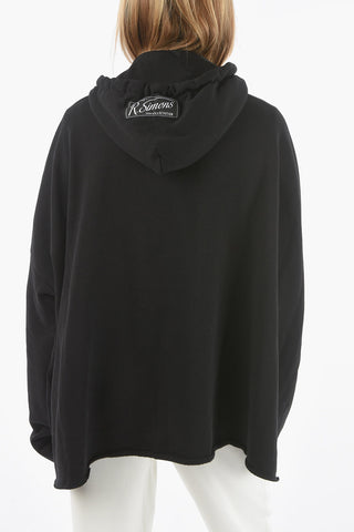 Fleeced Cotton Oversized Printed Hoodie with Asymmetrical Cords