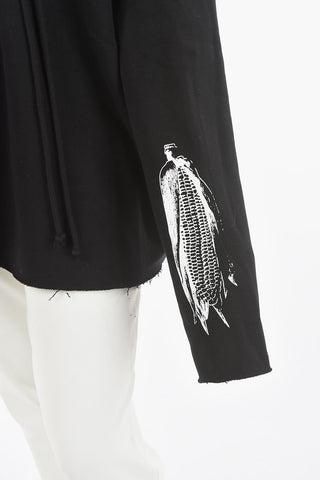 Fleeced Cotton Oversized Printed Hoodie with Asymmetrical Cords