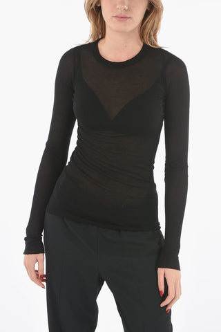Ribbed Silk-blend Top with Long Sleeves