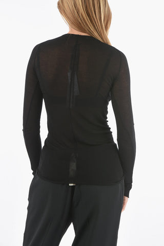 Ribbed Silk-blend Top with Long Sleeves