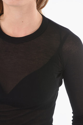 Ribbed Silk-blend Top with Long Sleeves