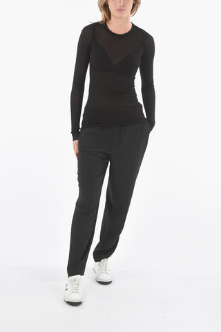 Ribbed Silk-blend Top with Long Sleeves