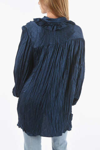 Crinkled-silk Shirt with Ruched Asymmetrical Neck