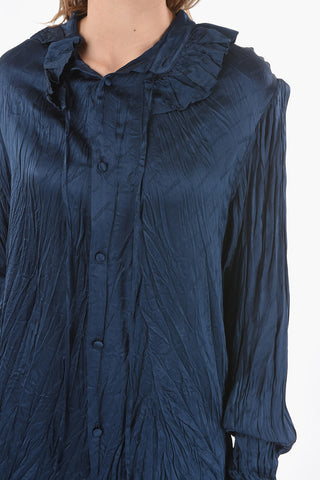Crinkled-silk Shirt with Ruched Asymmetrical Neck
