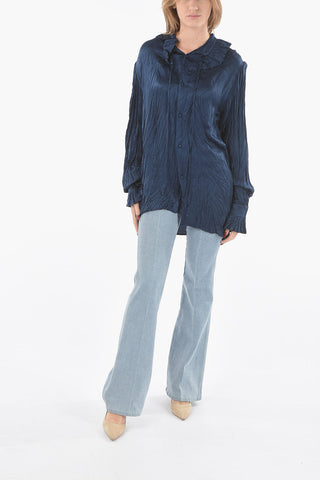 Crinkled-silk Shirt with Ruched Asymmetrical Neck