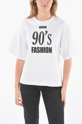 Crewneck 90'S FASHION T-shirt with Lettering Print