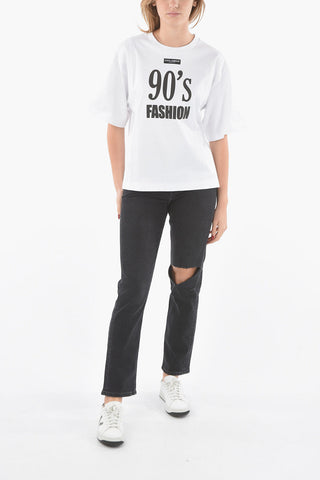 Crewneck 90'S FASHION T-shirt with Lettering Print