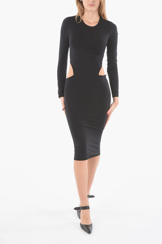 AMINA MUADDI Long Sleeve Bodycon Dress with Cut Out Detail