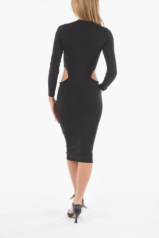 AMINA MUADDI Long Sleeve Bodycon Dress with Cut Out Detail