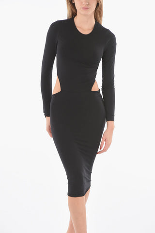AMINA MUADDI Long Sleeve Bodycon Dress with Cut Out Detail