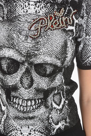 COUTURE EST.1978 Animal and Maxi Skull Printed Short Sleeve Turtleneck Sweater