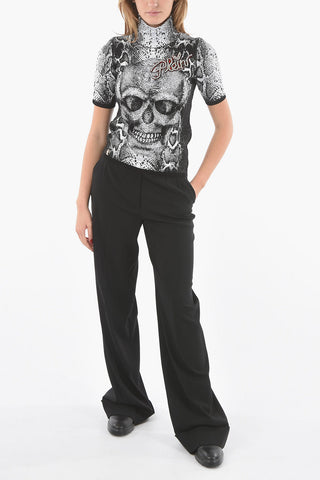 COUTURE EST.1978 Animal and Maxi Skull Printed Short Sleeve Turtleneck Sweater