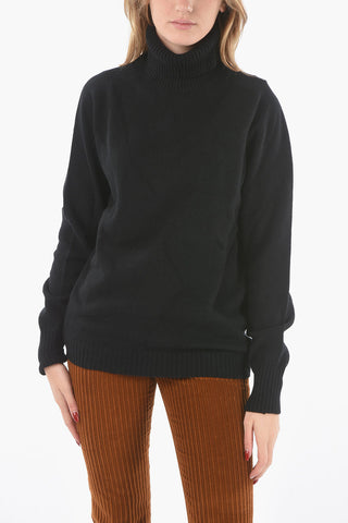 Cashmere Wool Turtle-neck Sweater with Ribbed Hems