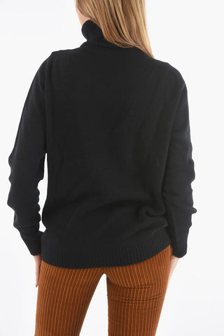 Cashmere Wool Turtle-neck Sweater with Ribbed Hems
