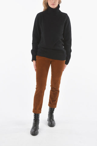 Cashmere Wool Turtle-neck Sweater with Ribbed Hems