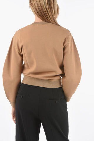 Tech Fabric Crewneck Sweater with Ribbed Hems