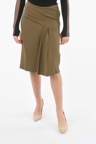 High-waisted Midi Skirt with Draped Detailing at Front