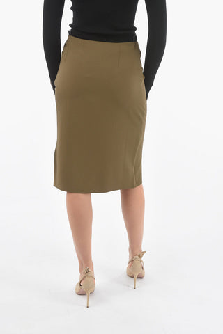 High-waisted Midi Skirt with Draped Detailing at Front