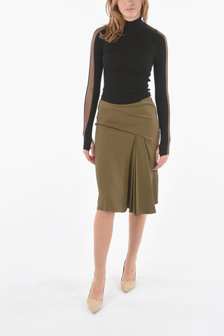 High-waisted Midi Skirt with Draped Detailing at Front