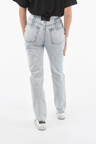 Light-wash High-waisted Jeans with Distressed Detailing at Knee