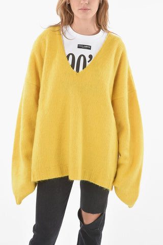Boiled-wool Oversized V-neck Sweater