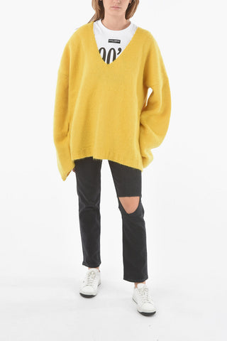 Boiled-wool Oversized V-neck Sweater