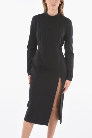 AMINA MUADDI Jersey Turtleneck Maxi Dress with Side Split Hem