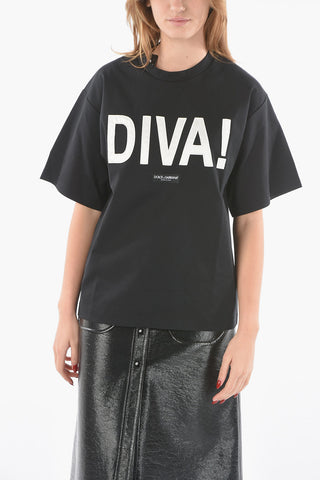 Crewneck DIVA T-shirt with Lettering Patches