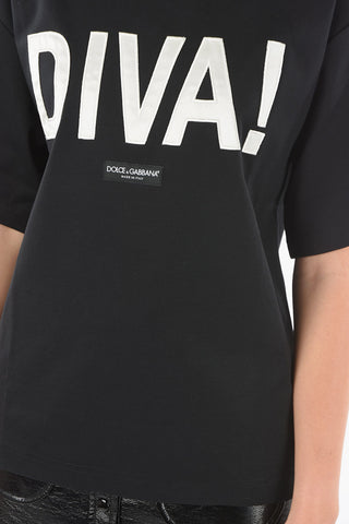 Crewneck DIVA T-shirt with Lettering Patches