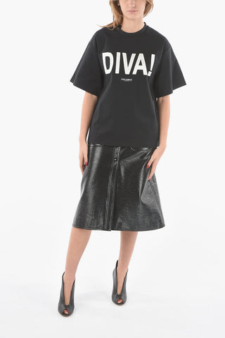 Crewneck DIVA T-shirt with Lettering Patches
