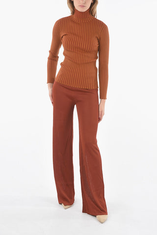 Bi-colour Ribbed Stretchy Jersey Sweater with Turtleneck