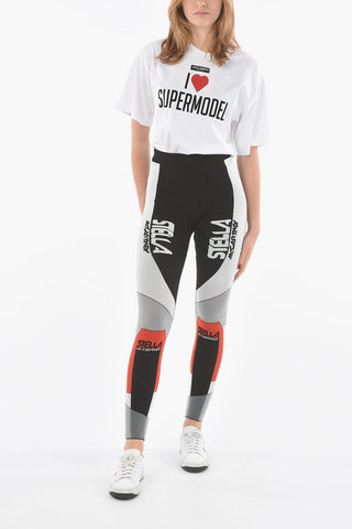 Two Tone Logoed Stretch Fabric Leggings