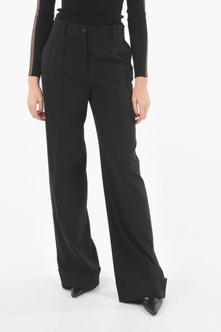 Virgin Wool Stretch High-rise Cuffed Hem Palazzo Pants