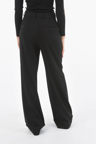 Virgin Wool Stretch High-rise Cuffed Hem Palazzo Pants