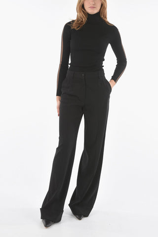 Virgin Wool Stretch High-rise Cuffed Hem Palazzo Pants