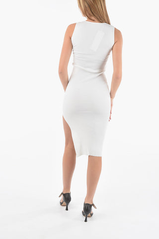 Ribbed Bodycon Long Dress with See-through Detailing