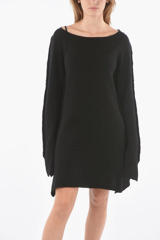 Raw Cut-edged Cashmere Blend Midi Dress