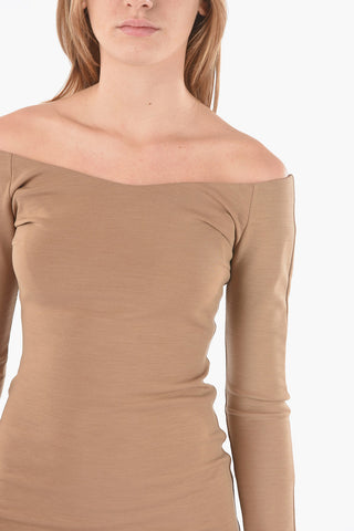 Wool Jersey Bodycon Midi Dress with Boat Neckline