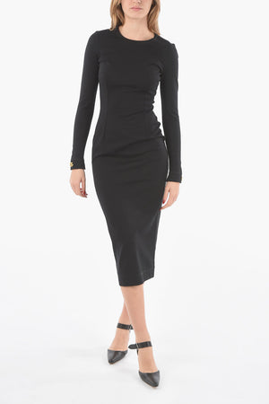 Jersey Bodycon Midi Dress with Gold-toned Logo Detail