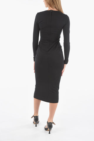 Jersey Bodycon Midi Dress with Gold-toned Logo Detail